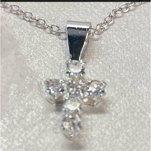 Other - Christian cross necklace Sterling silver cubic zirconia 15 inch chain